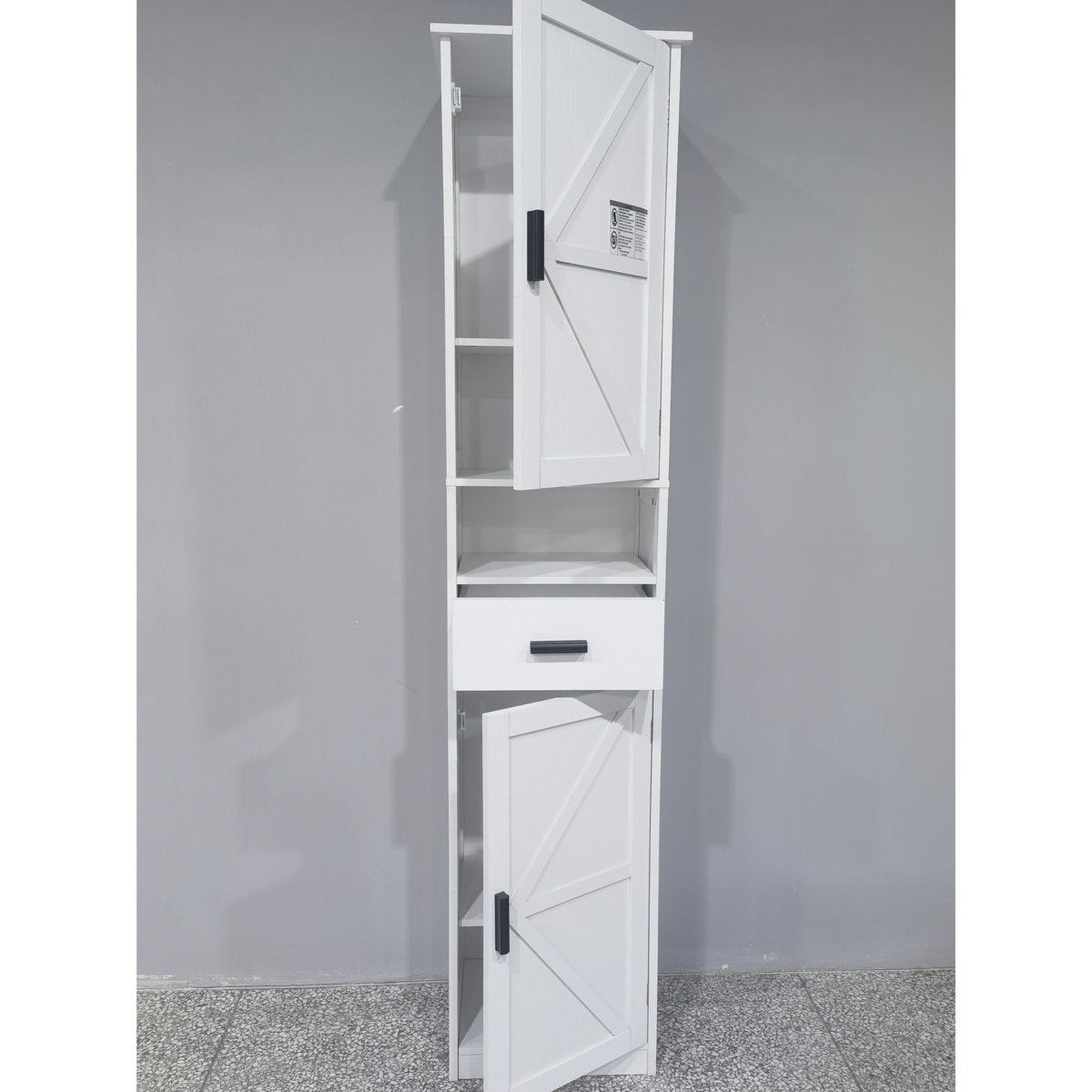 69" H Tall Storage Cabinet With 2 Barn Doors & 1 Drawer. Grey, Adjustable Shelves For Bathroom, Living Room, Kitchen And Drawer, Shelves, Space Entryway, Kitchen, Big Area