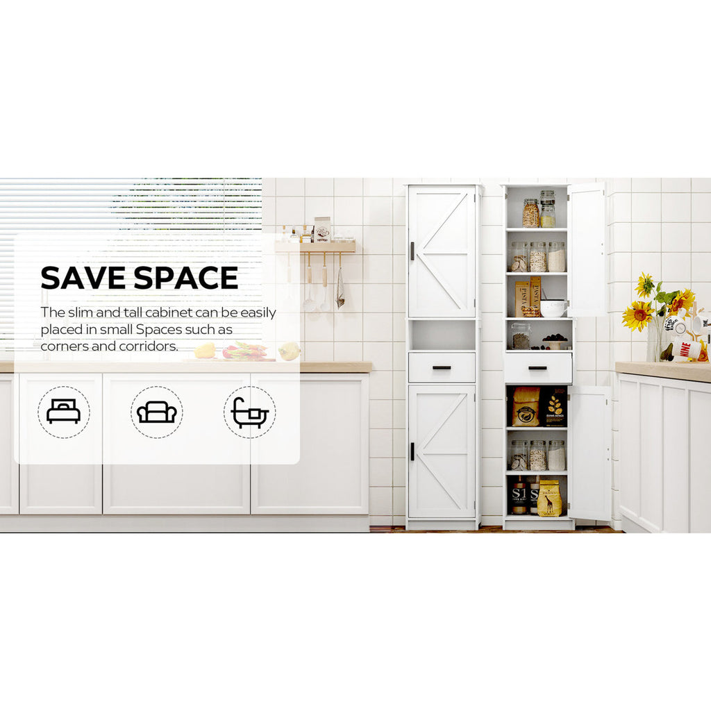 69" H Tall Storage Cabinet With 2 Barn Doors & 1 Drawer. Grey, Adjustable Shelves For Bathroom, Living Room, Kitchen And Drawer, Shelves, Space Entryway, Kitchen, Big Area