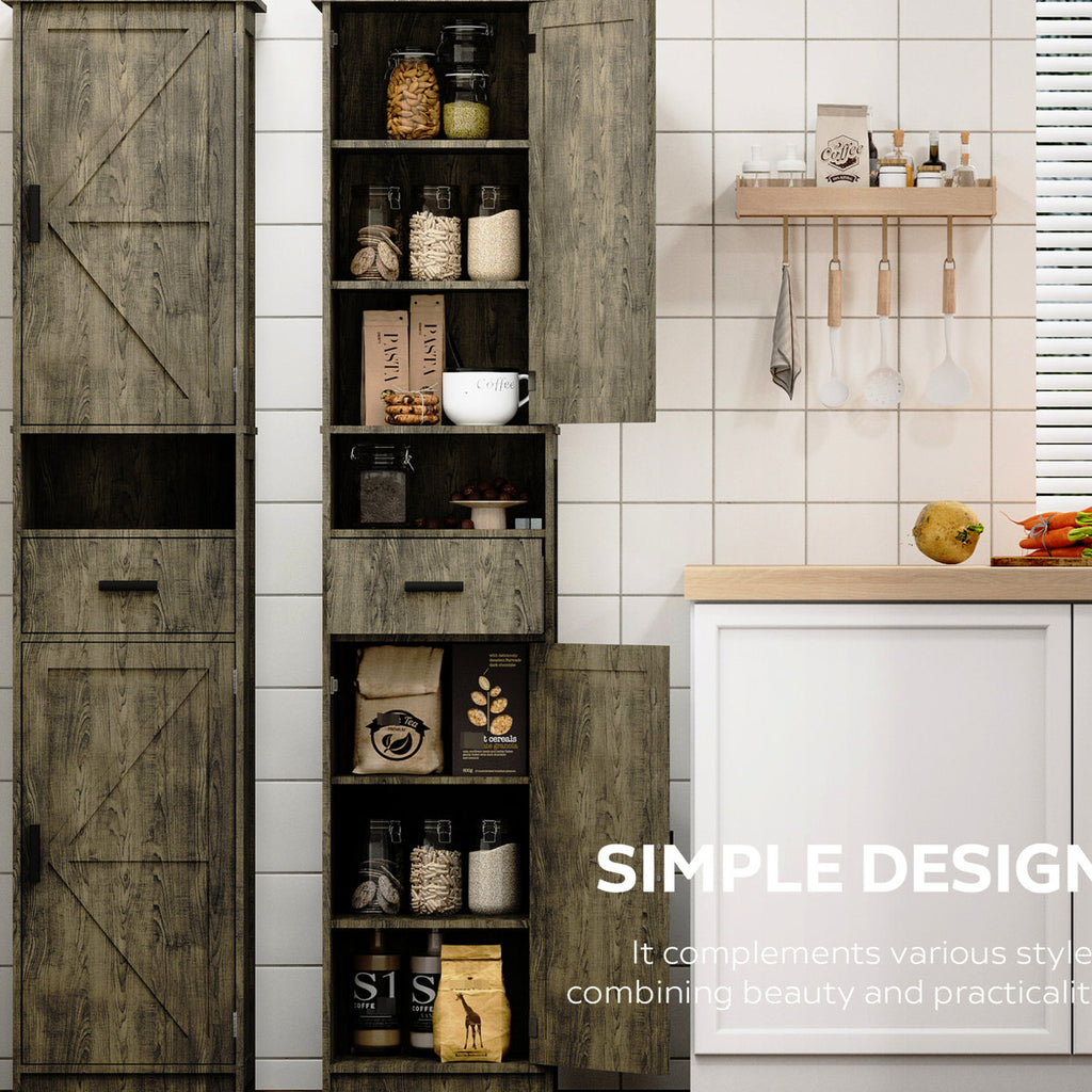 69" H Tall Storage Cabinet With 2 Barn Doors & 1 Drawer. Grey, Adjustable Shelves For Bathroom, Living Room, Kitchen And Drawer, Shelves, Space Entryway, Kitchen, Big Area