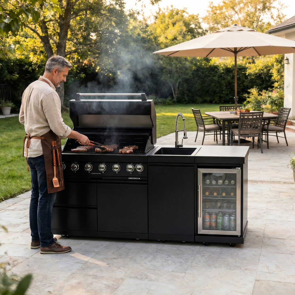 6 - Burner, 85000 , Outdoor Barbecue Grill, Wine Cooler, Compact Refrigerator, Kit, Black Granite Countertops, Cooking, American Traditional Burner Stainless Steel Grill With , And Countertops Great