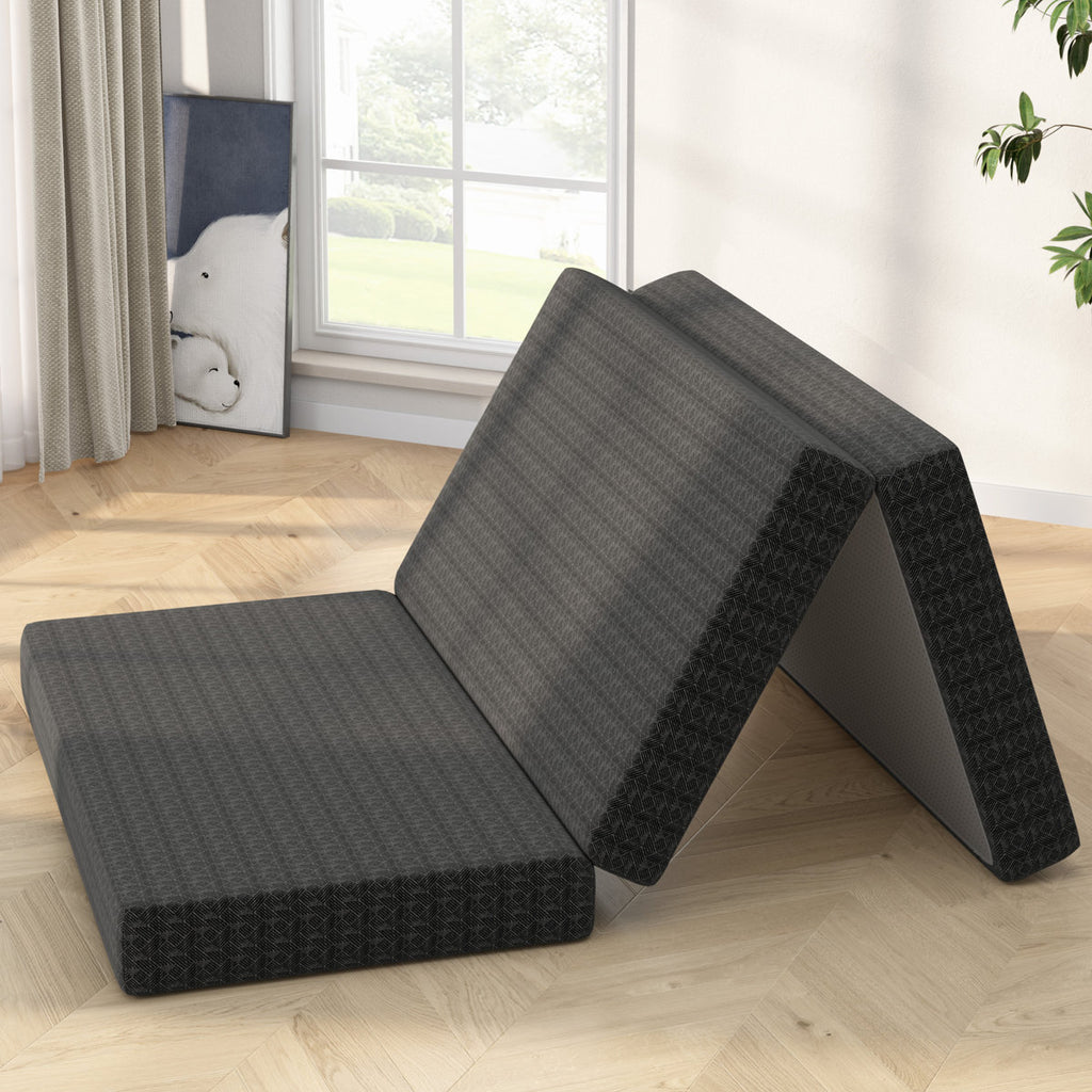 6'' Gel Memory Foam Mattress Queen Size, Portable Tri-folding Mattress With Washable Cover, Black