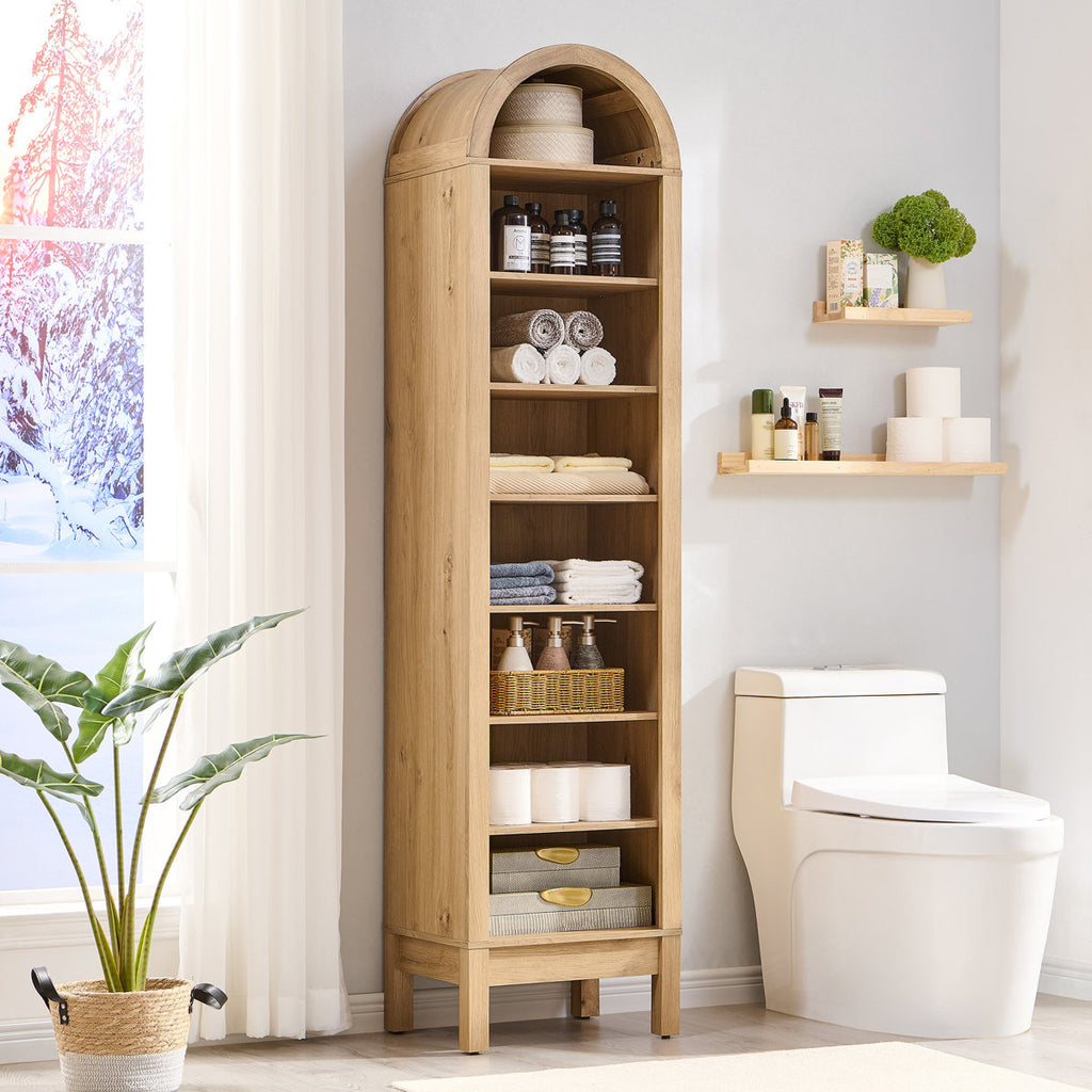 71" H Arched Engineered Wood Bathroom Storage Cabinet