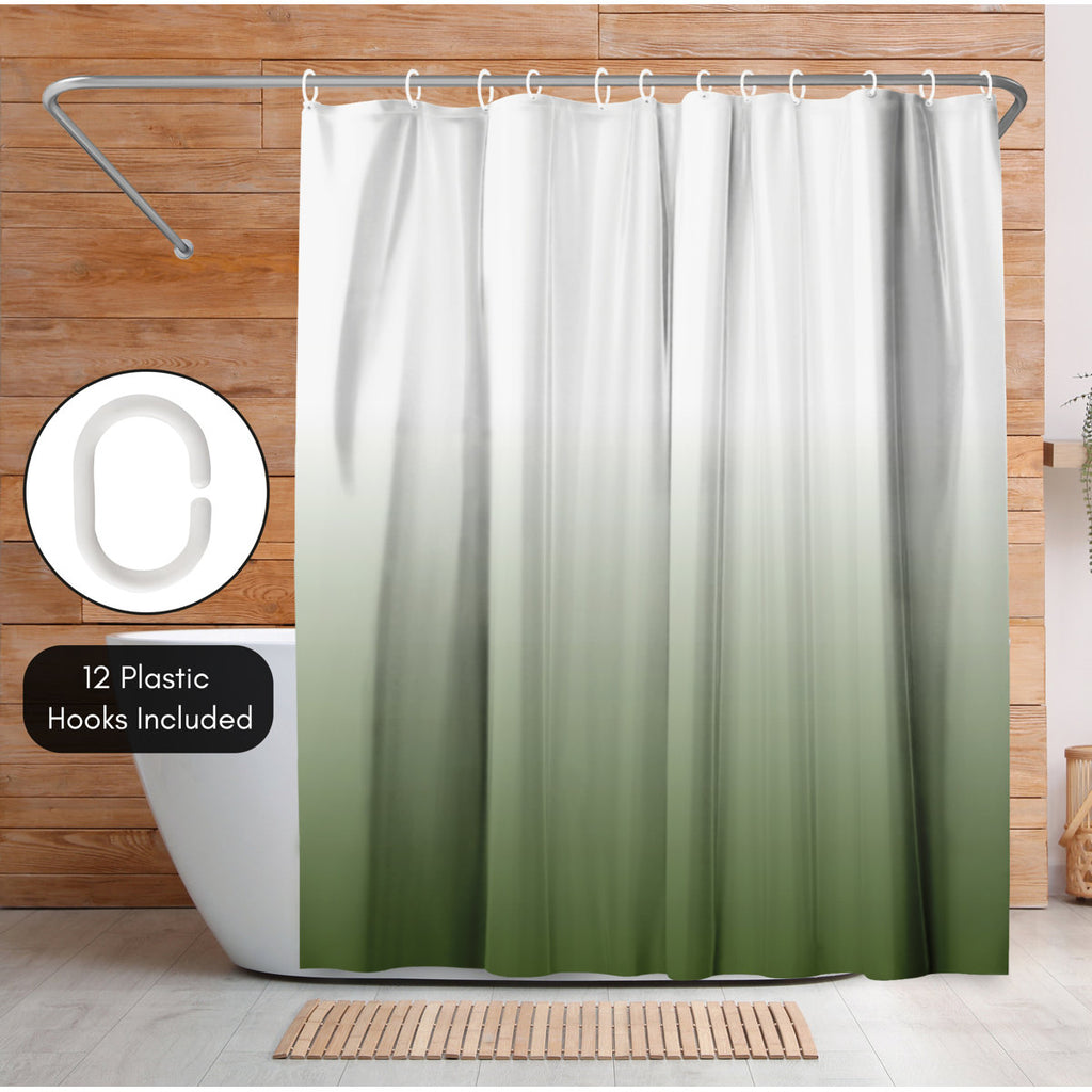 71x74 Sage Green Ombre Shower Curtain - Water-Resistant Long Shower Curtain with Durable Metal Grommets and 10 Hooks - 100% Polyester