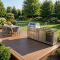 84-Inch Deluxe Stainless Steel Outdoor Kitchen Barbecue Island Grill, 6-Burner 75300 BTU, SS304 Material With Sink, Wine Cooler, Refrigerator, Granite Countertops & Rotisserie Kit, Silver