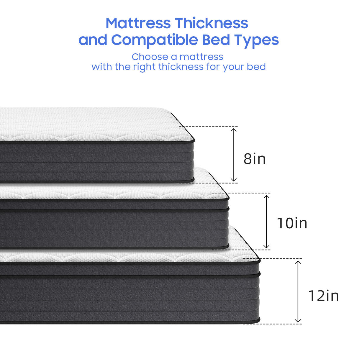 8''/10''/12'' Medium Hybrid Mattress with Pocket Springs, Mattress In A Box, OEKO-TEX® Certified
