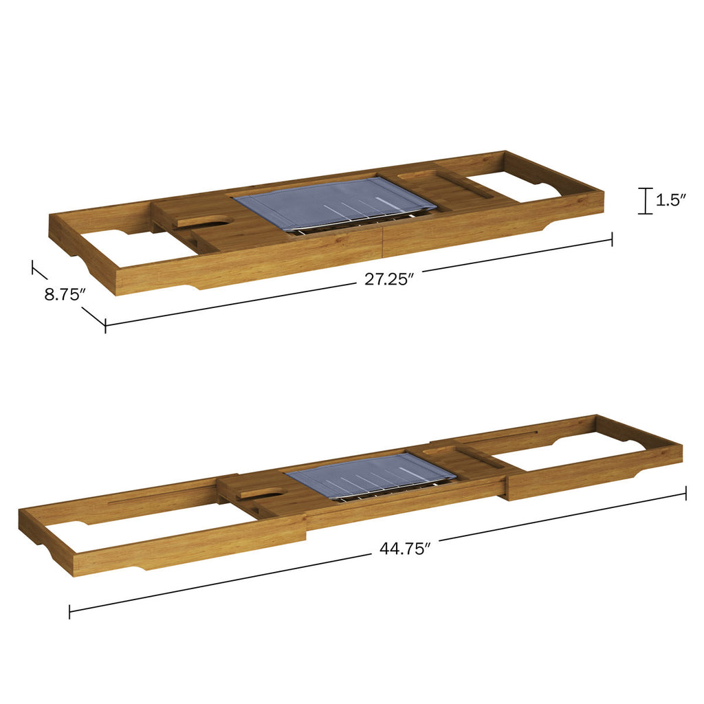 Acacia Bathtub Tray - Natural Wood Tray with Extended Sides for Bath- Bath Caddy