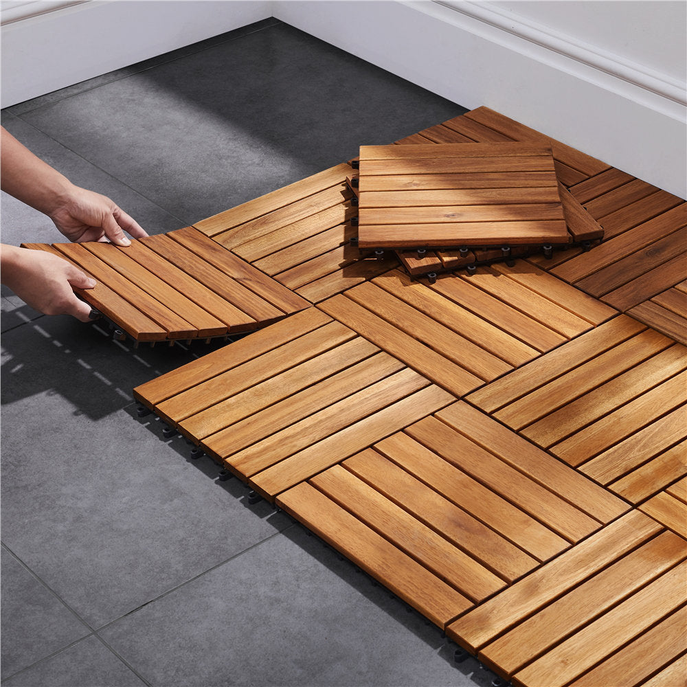 Acacia Natural Wood Interlocking Deck Tiles for Indoor and Outdoor (Set of 27)
