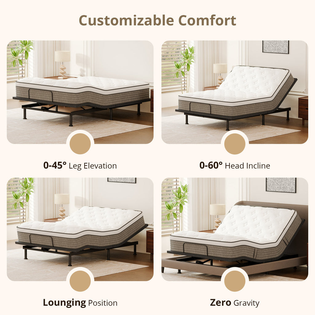 Adjustable Bed With 14”dual Foam Hybrid Mattress-zero Gravity, Massage And Wireless Remote, Underbed Light