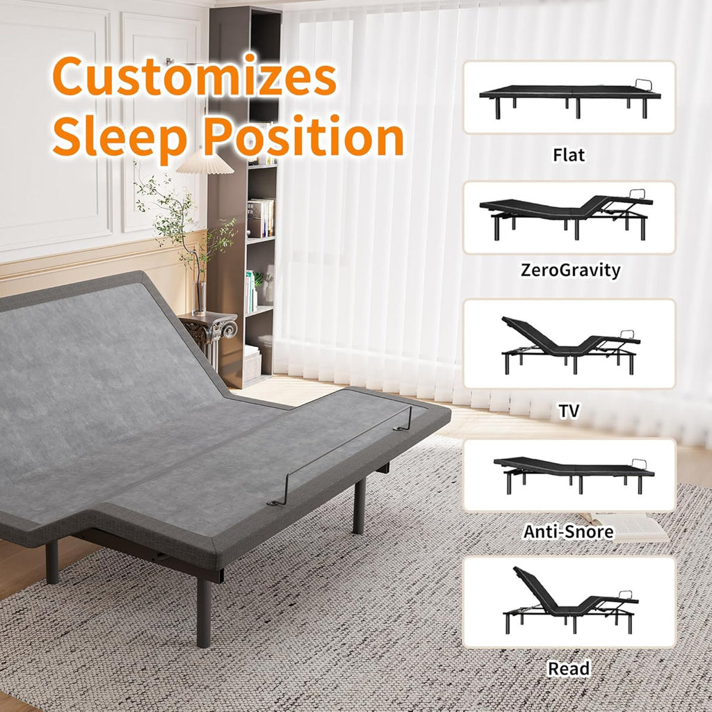 Adjustable Bed with 14" Hybrid Mattress, Massage, Wireless Remote, App Control, Zero Gravity, Underbed Light, USB & Type C Ports on both sides