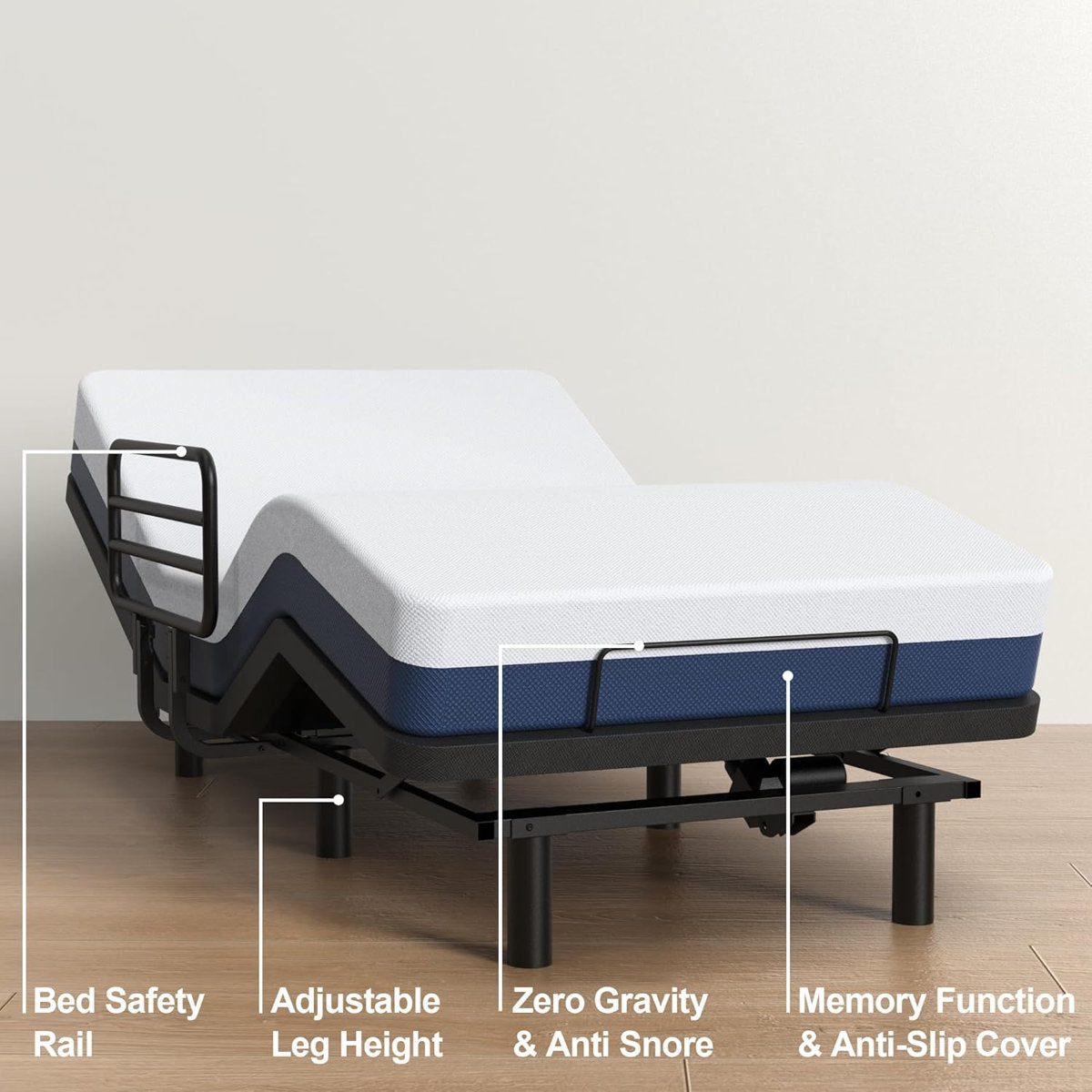 Adjustable Twin XL Bed Frame With Safety Rails, Electric Ergonomic Design For Comfort, Ideal For Home Care As A Hospital Bed For Home Use
