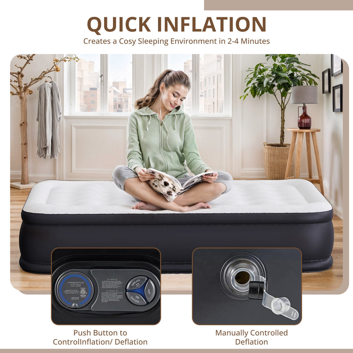 Air Mattress With Built In Pump, 18-Inch Raised Inflatable Blow Up Camping Bed, Self-Inflating Portable Colchones Inflables For Guests, Home, And Travel, 660Lbs Weight Capacity