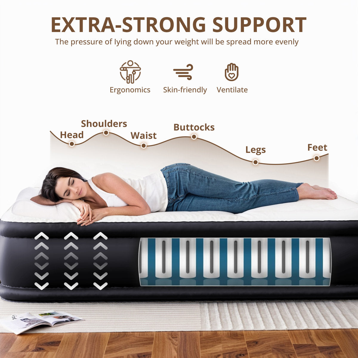 Air Mattress With Built In Pump, 18-Inch Raised Inflatable Blow Up Camping Bed, Self-Inflating Portable Colchones Inflables For Guests, Home, And Travel, 660Lbs Weight Capacity