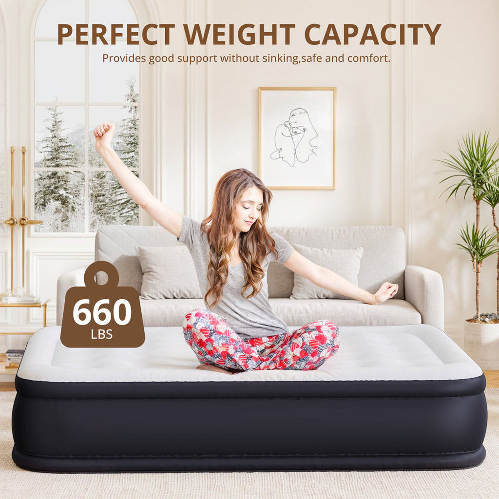 Air Mattress With Built In Pump, 18-Inch Raised Inflatable Blow Up Camping Bed, Self-Inflating Portable Colchones Inflables For Guests, Home, And Travel, 660Lbs Weight Capacity