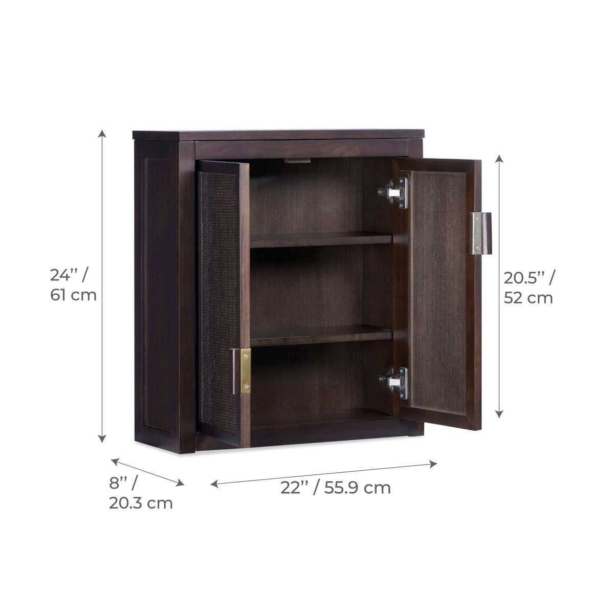Ameer Modern Boho Over-the-Toilet Storage Wall Cabinet with 2 Rattan Inlay Doors, Adjustable Shelves & Solid Wood
