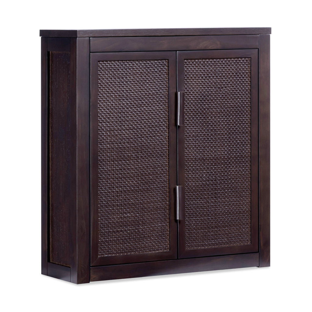 Ameer Modern Boho Over-the-Toilet Storage Wall Cabinet with 2 Rattan Inlay Doors, Adjustable Shelves & Solid Wood