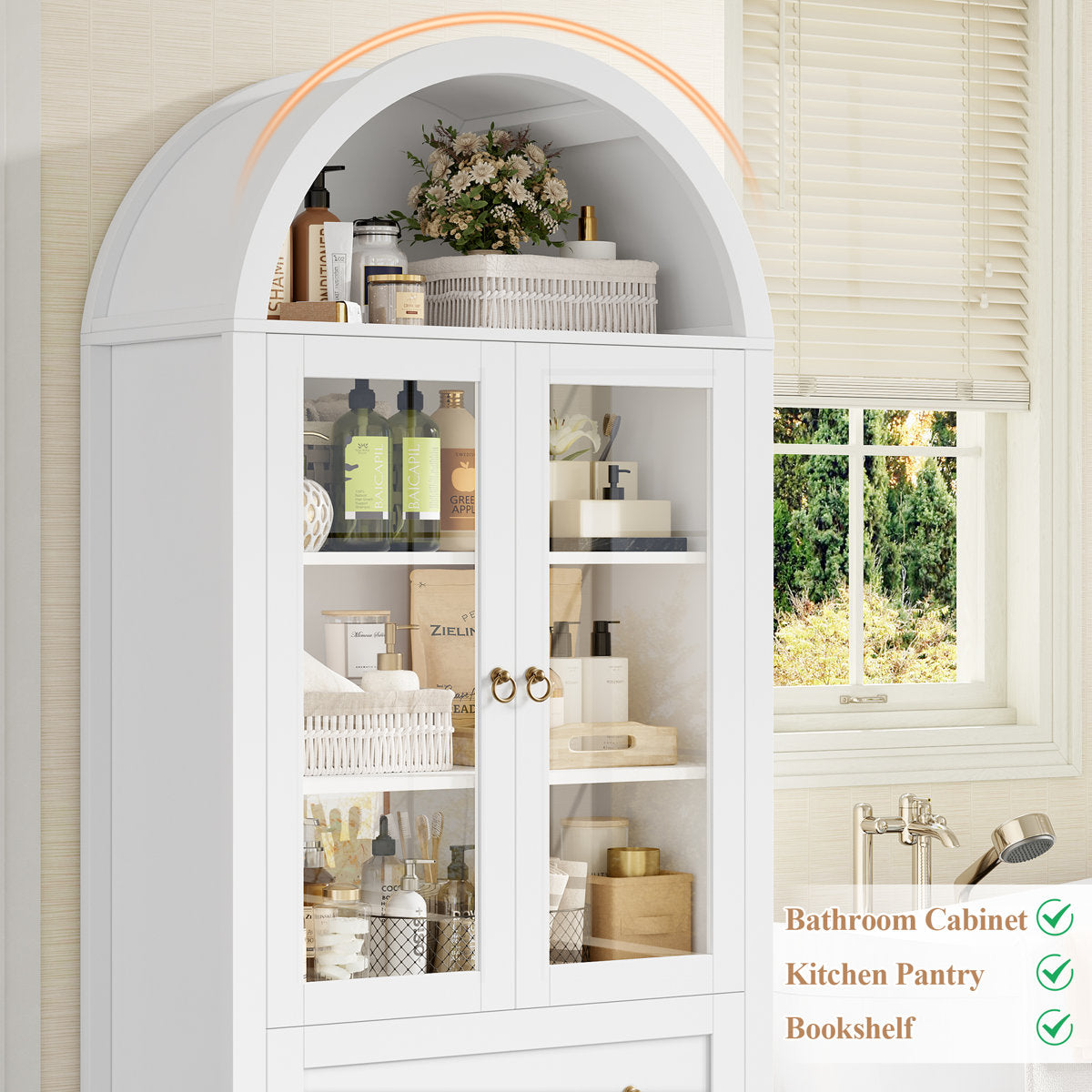 Arched Manufactured Wood Bathroom Cabinet