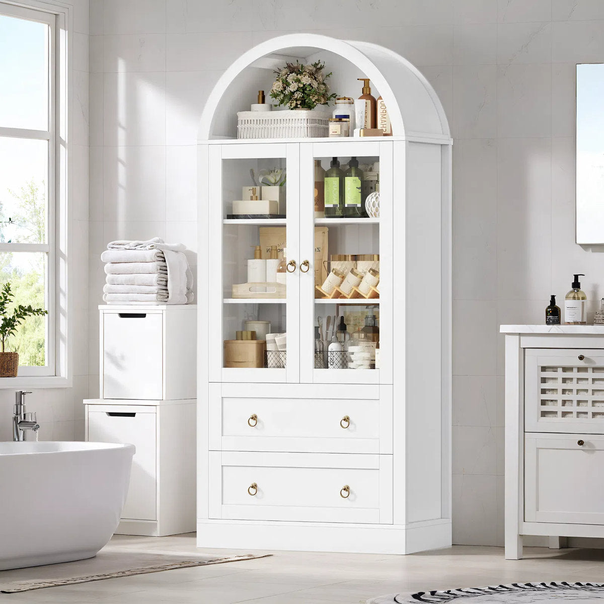 Arched Manufactured Wood Bathroom Cabinet