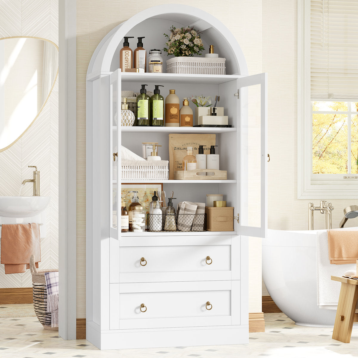 Arched Manufactured Wood Bathroom Cabinet