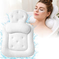 Bath Pillow with 5D Mesh Fabric and Non-Slip Suction Cups, Extra Thick Cushion, Head & Neck Support, White