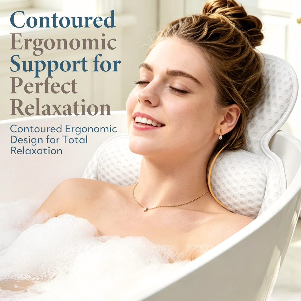 Bath Pillow with 5D Mesh Fabric and Non-Slip Suction Cups, Extra Thick Cushion, Head & Neck Support, White