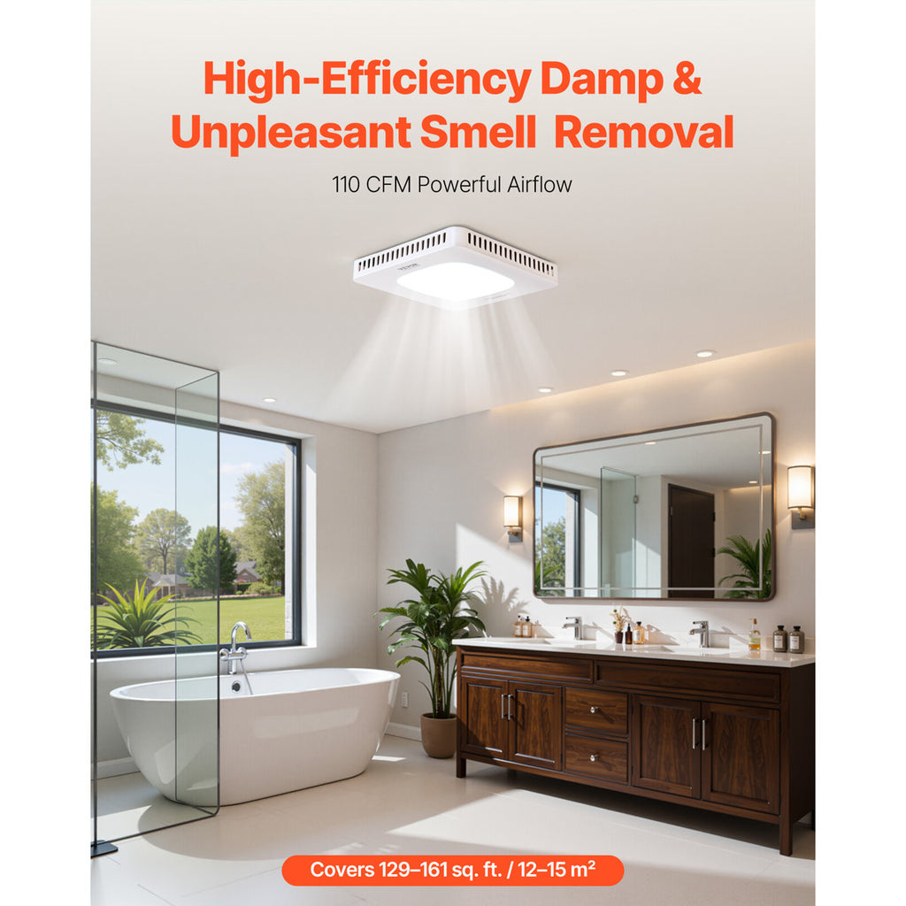 Bathroom Exhaust Fan with LED Light, 110 CFM Bathroom Vent Three Gear Color Temp, 1.5 Sones Low-Noise, Premium AC Motor Ceiling Fan for Laundry Room, Storage Room, Home Ventilation, White DDYSPQSW110CIR0PS001V6