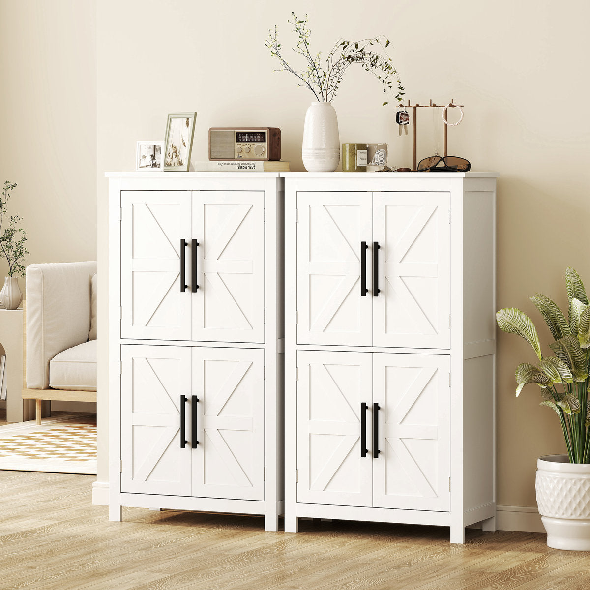Bathroom Floor Cabinet, Farmhouse Bathroom Cabinet With Barn Doors, Bathroom Storage Cabinet With Adjustable Shelf For Bathroom, Kitchen, Living Room