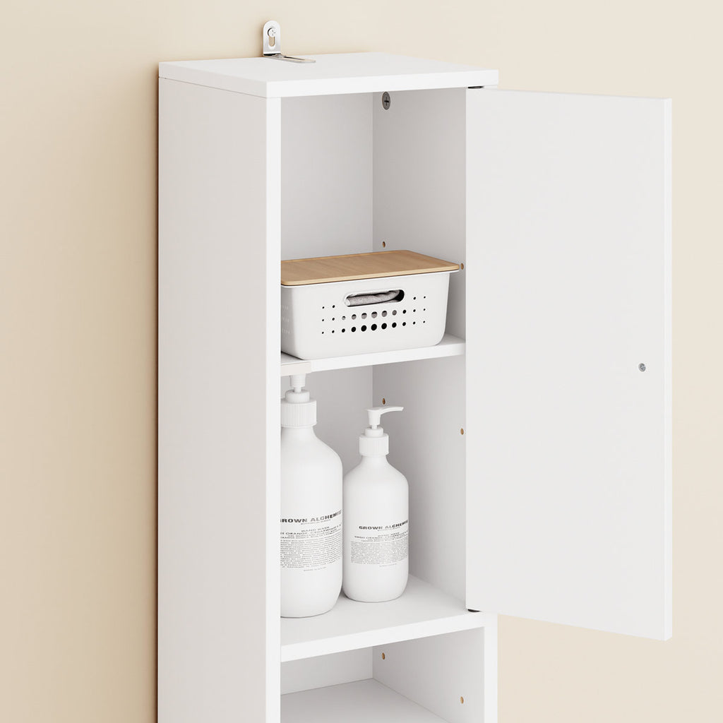 Bathroom Narrow Tall Storage Cabinet with 2 Doors, 1 Drawer, White