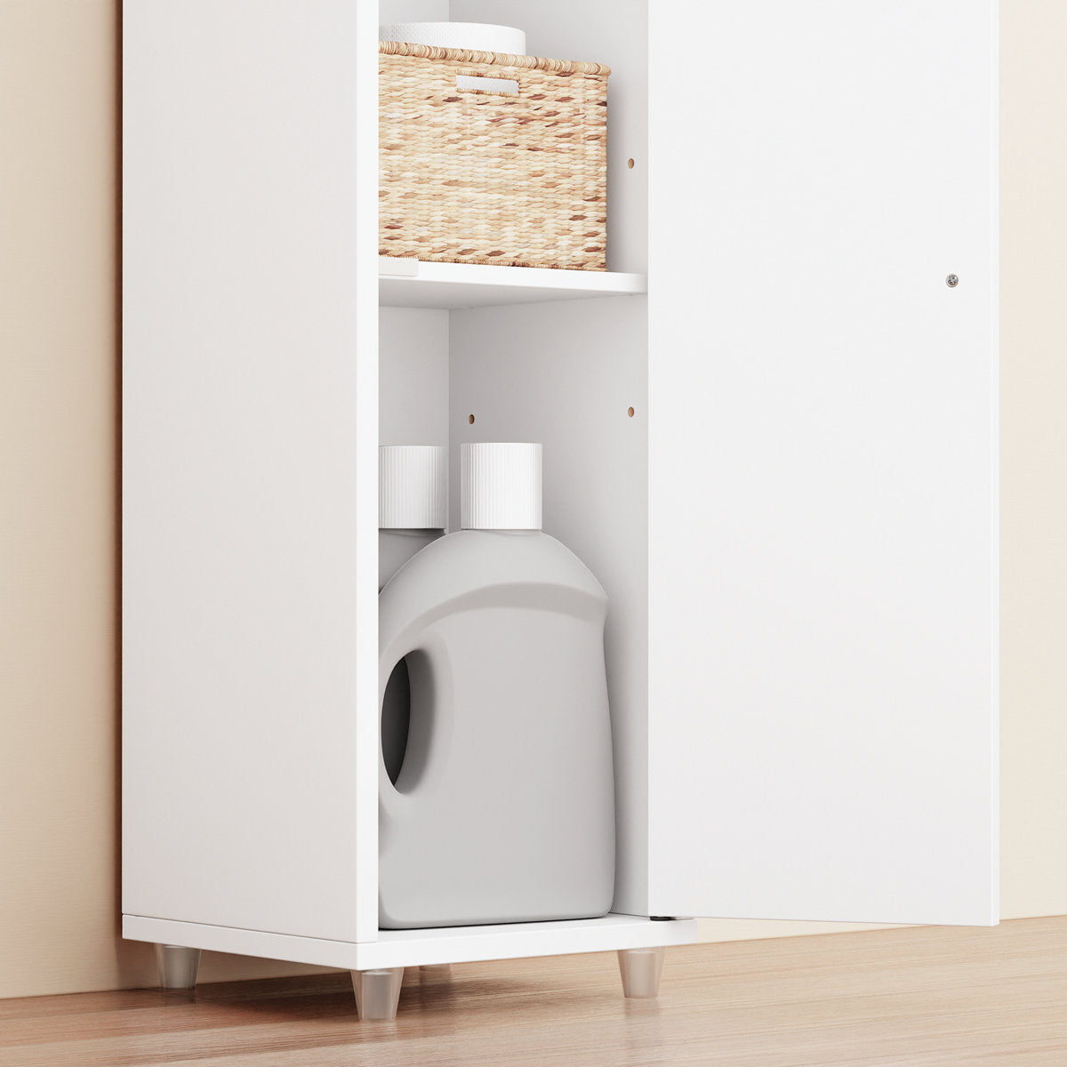 Bathroom Narrow Tall Storage Cabinet with 2 Doors, 1 Drawer, White
