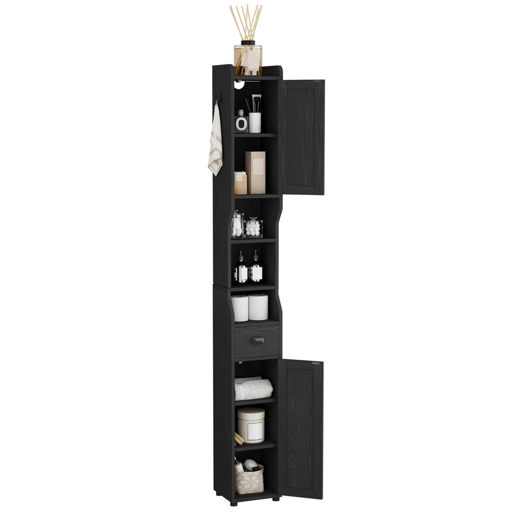 Bathroom Storage Cabinet, Narrow Toilet Paper Storage Cabinet, Tall Toilet Paper Holder with 2 Doors and1 Drawer, Bathroom Organizer with Adjustable Shelf, 1 Hook for Small Spaces