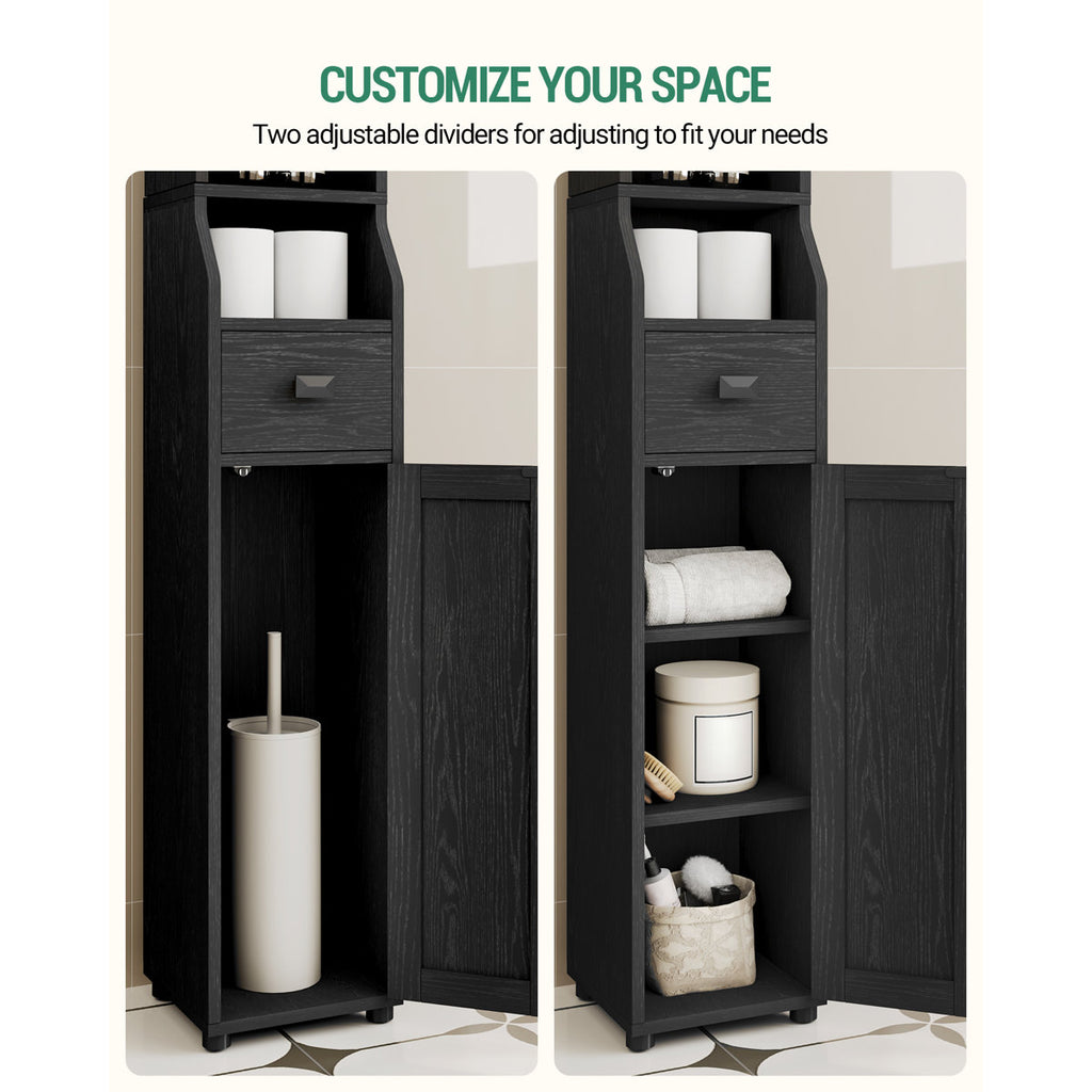 Bathroom Storage Cabinet, Narrow Toilet Paper Storage Cabinet, Tall Toilet Paper Holder with 2 Doors and1 Drawer, Bathroom Organizer with Adjustable Shelf, 1 Hook for Small Spaces