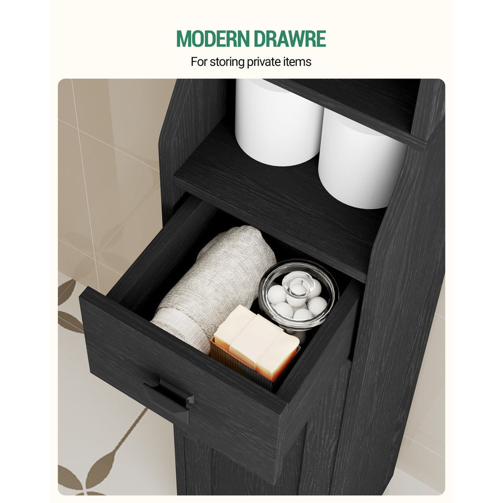 Bathroom Storage Cabinet, Narrow Toilet Paper Storage Cabinet, Tall Toilet Paper Holder with 2 Doors and1 Drawer, Bathroom Organizer with Adjustable Shelf, 1 Hook for Small Spaces