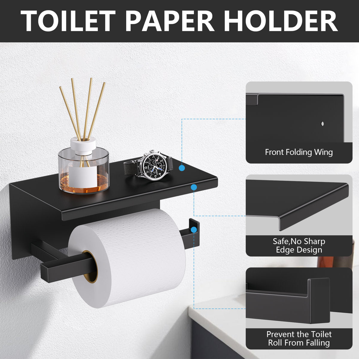 Bathroom Toilet Paper Holder Wall Mount Q4TPA-BK