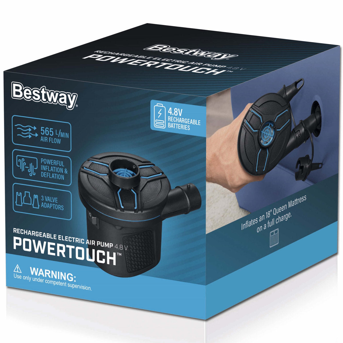 Bestway Power Touch Rechargeable Electric Air Pump: Maximum Airflow for Quickly Inflating All Inflatable Items with its Large Air Chamber and Compact Design