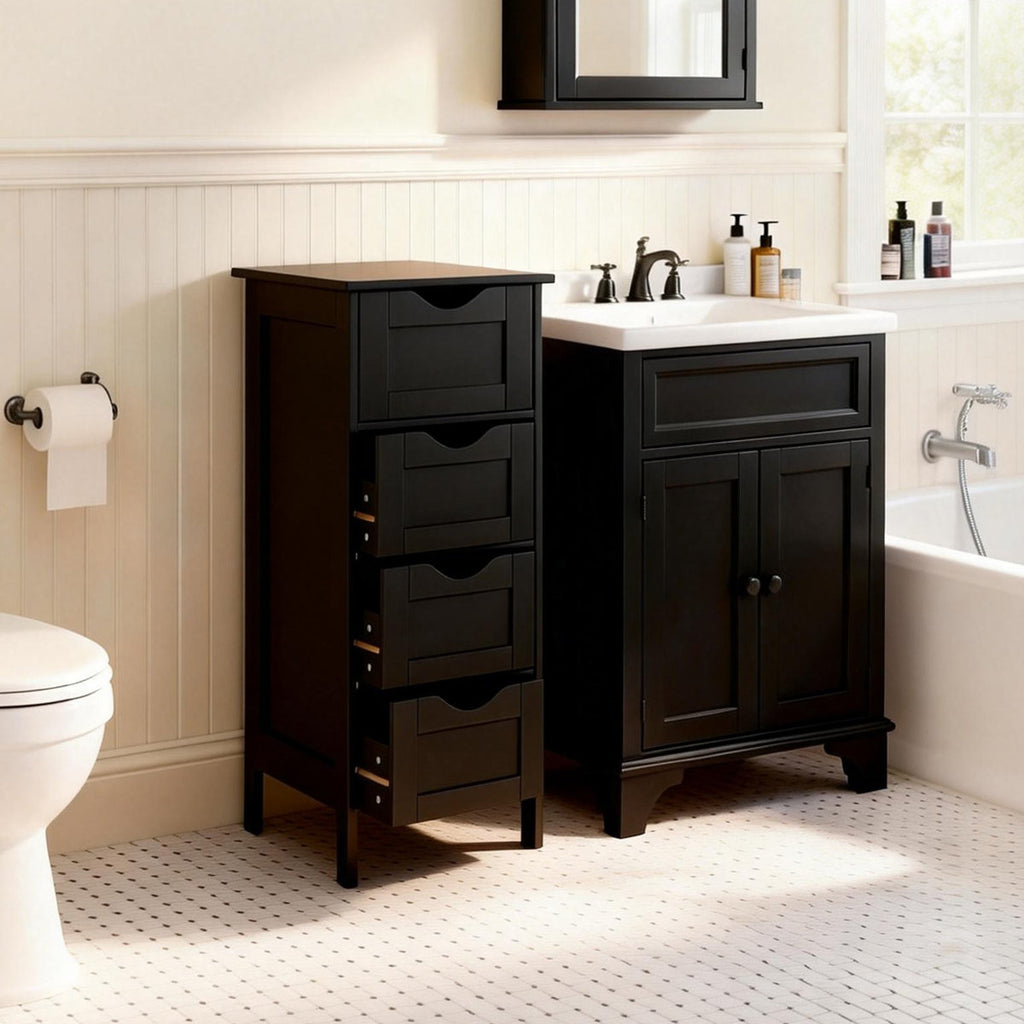Black Bathroom Standing Cabinet 4-Drawers