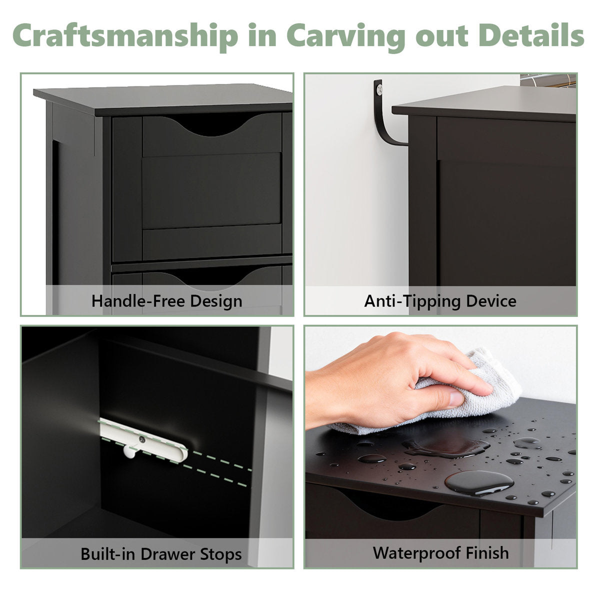 Black Bathroom Standing Cabinet 4-Drawers