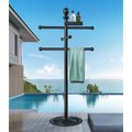 Black Pool Towel Rack Outdoor, 6 Bars With Top Tray Metal Heavy Duty Never Tilt Pool Accessories With Heavy Metal Base, Hot Tub Accessories Towel Dying Rack Towel Stand For Pool, Hot Tub Etc JJB0CKRS5PG2
