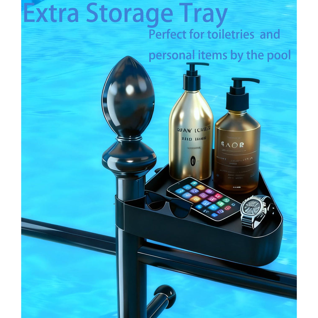 Black Pool Towel Rack Outdoor, 6 Bars With Top Tray Metal Heavy Duty Never Tilt Pool Accessories With Heavy Metal Base, Hot Tub Accessories Towel Dying Rack Towel Stand For Pool, Hot Tub Etc JJB0CKRS5PG2