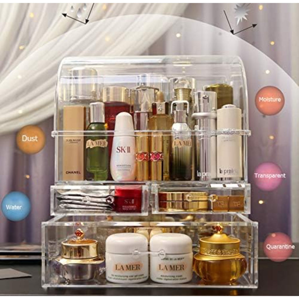 Black Professional Large Cosmetic Makeup Organizer Dust Water Proof Cosmetics Storage Display Case With Drawers Portable For Brushes Lipsticks Jewelry