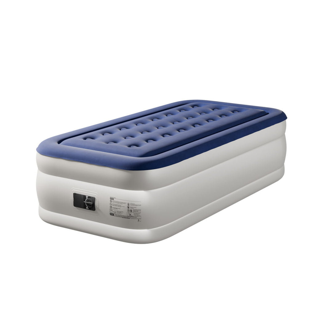 Blue & White Air Mattress With Built-In Pump Comfort Blow Up Mattress