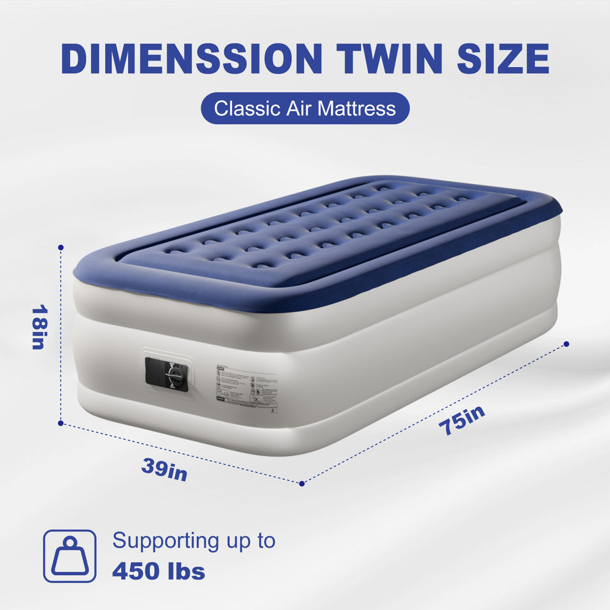 Blue & White Air Mattress With Built-In Pump Comfort Blow Up Mattress