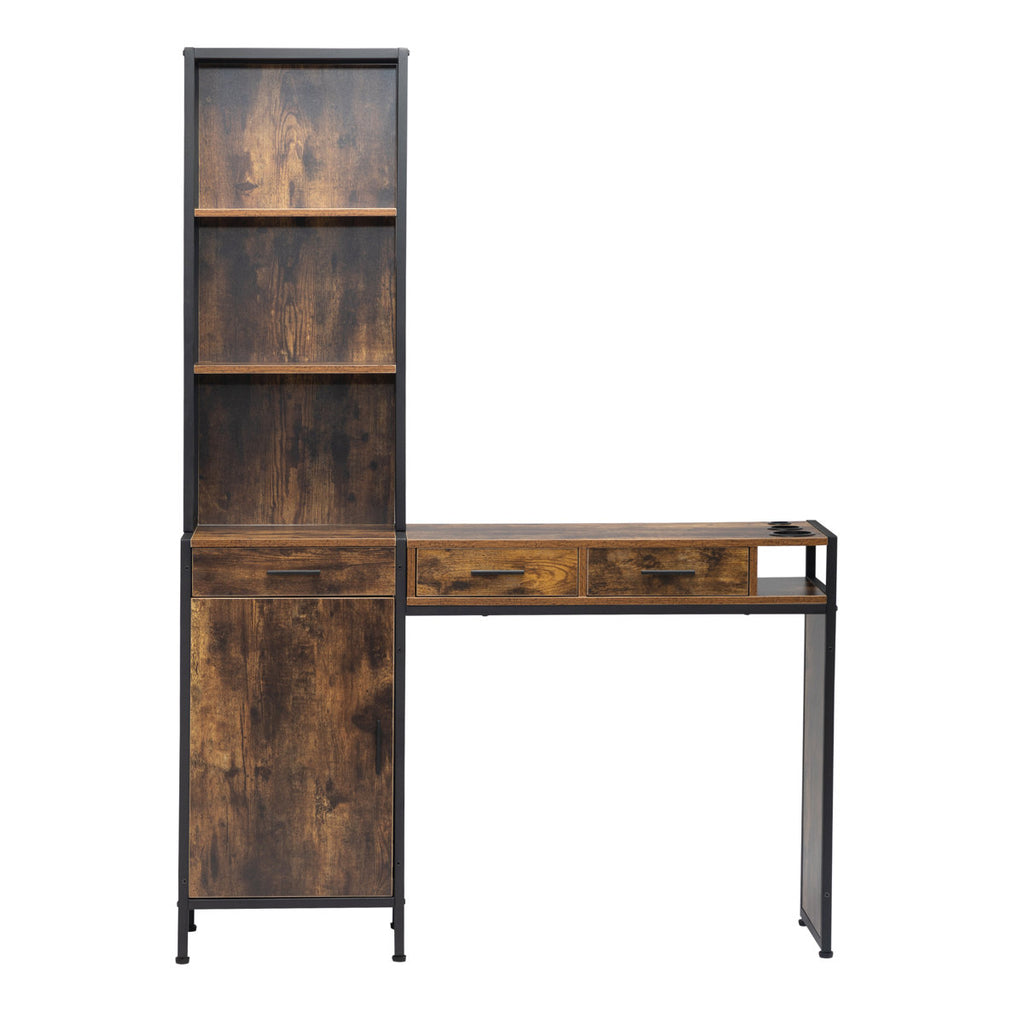 Brawlin Vintage Brown Wooden Hair Styling Station - 3-Drawer Salon Storage Cabinet with Open Shelf & 3 Hair Dryer Holes, Perfect for Home Salon, Bathroom, Living Room, or Bedroom