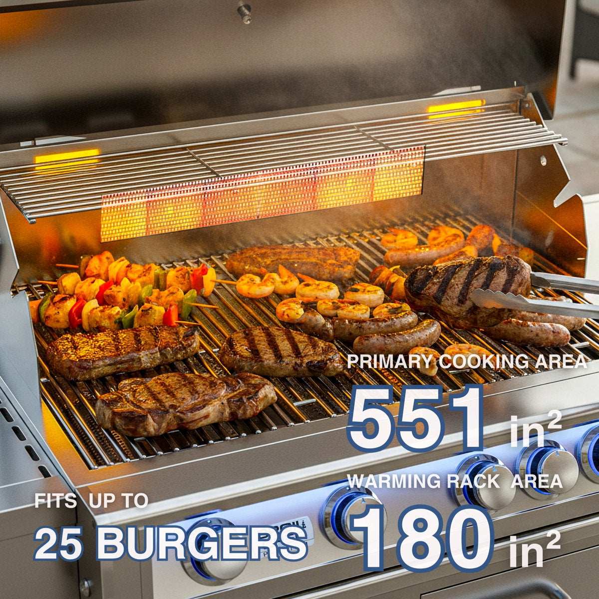 BroilChef 32-inch Built-in  Steel 4+1RL-Burner Outdoor Kitchen Island BBQ Propane Grill with Infrared Rear Burner Oven 304 High-Grade Stainless Steel, 4 Main Burners+1 Infrared Rear Burner with Rear Burner BCP-500S