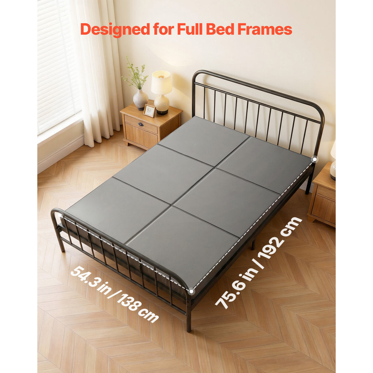 Bunkie Board, Full Size 75.6 x 54.3 in, Foldable Bed Board Under Mattress with Hook-and-Loop Straps, PP Core with 600D Oxford Fabric, Anti-Sag for Metal Frames, Bunk Beds, and Sleeper Sofas