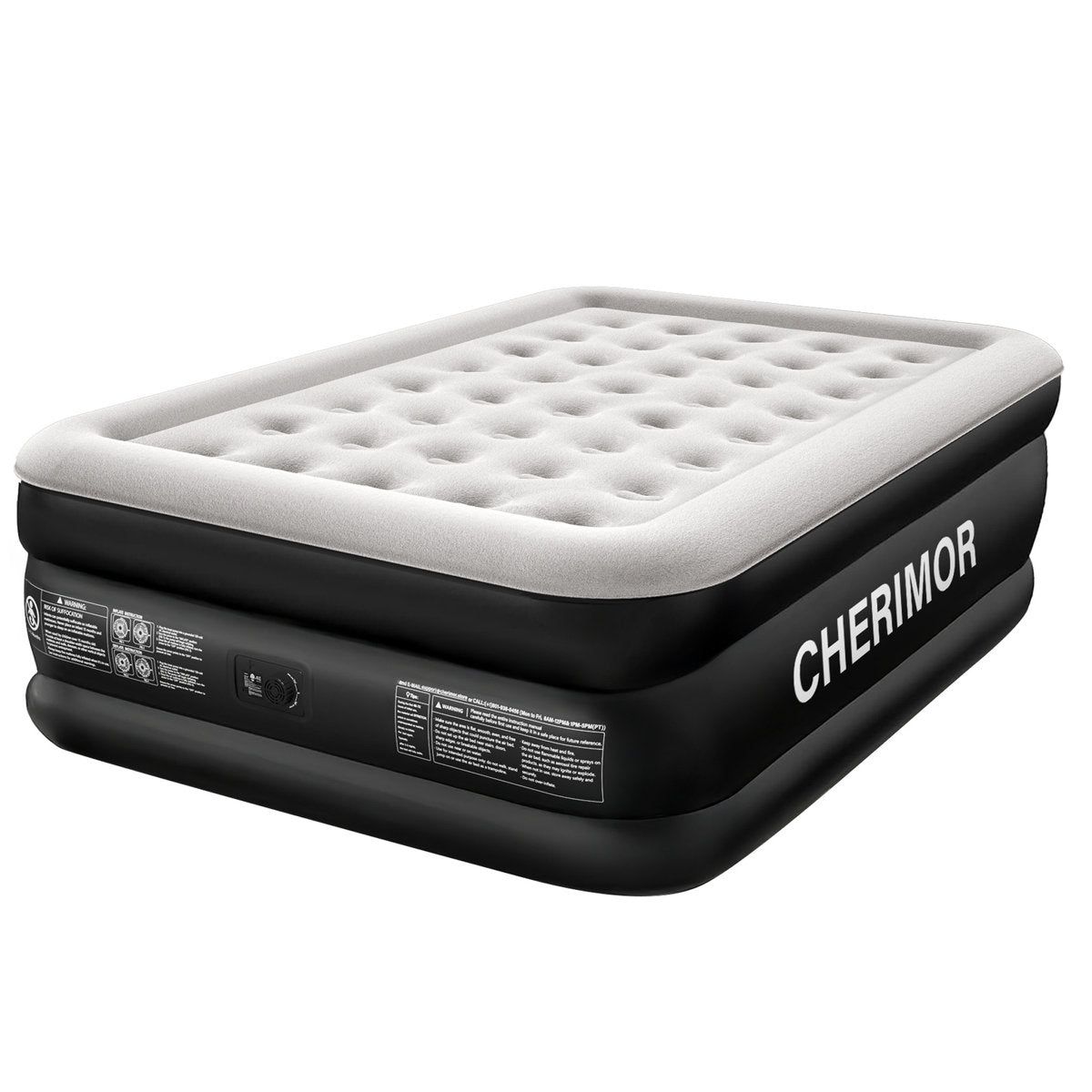CHERIMOR 18" Queen Air Mattress, Built-In Electric Pump Included, Carrying Case Included, Single Chamber, Indoor/ Outdoor Use, 800 lb Capacity, Black