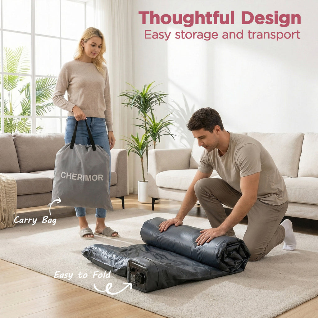 CHERIMOR 18" Twin XL Air Mattress, Built-In Electric Pump Included, Carrying Case Included, Single Chamber, Indoor/ Outdoor Use, 500 lb Capacity, Blue
