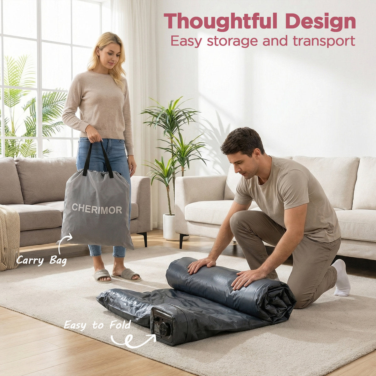 CHERIMOR 18" Twin XL Air Mattress, Built-In Electric Pump Included, Carrying Case Included, Single Chamber, Indoor/ Outdoor Use, 500 lb Capacity, Blue