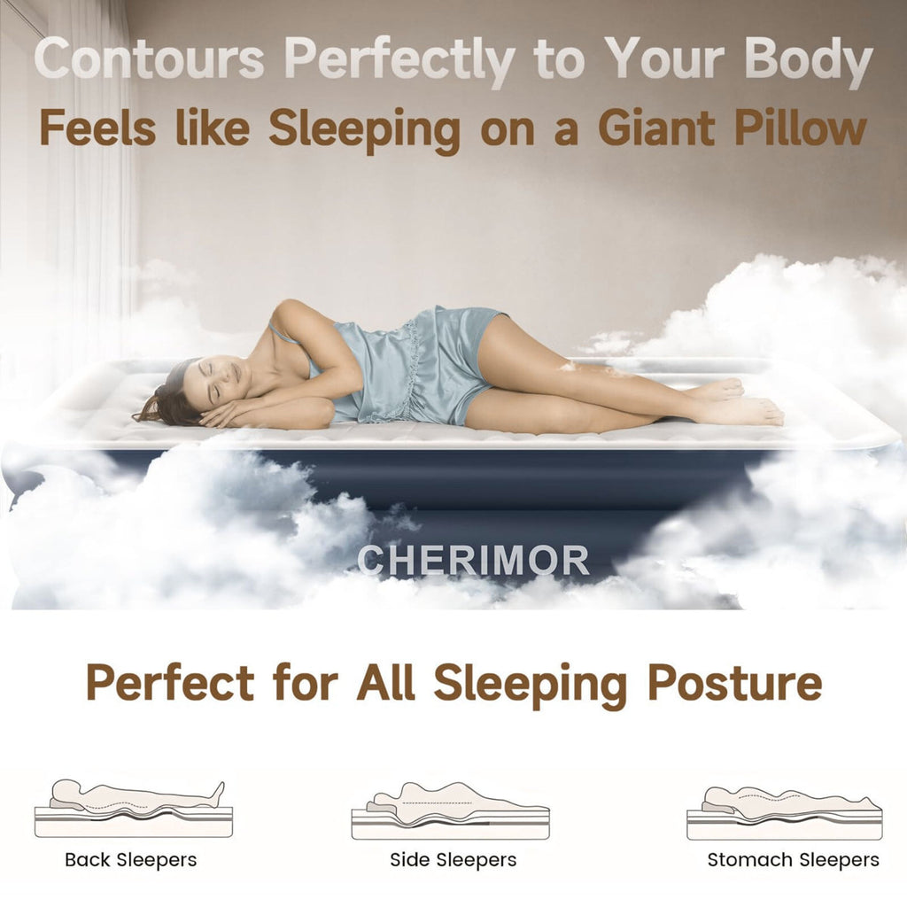 CHERIMOR 18" Twin XL Air Mattress, Built-In Electric Pump Included, Carrying Case Included, Single Chamber, Indoor/ Outdoor Use, 500 lb Capacity, Blue