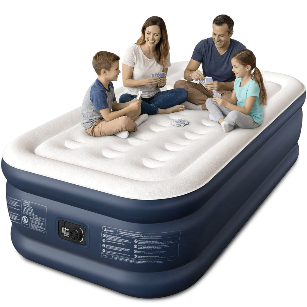 CHERIMOR 18" Twin XL Air Mattress, Built-In Electric Pump Included, Carrying Case Included, Single Chamber, Indoor/ Outdoor Use, 500 lb Capacity, Blue