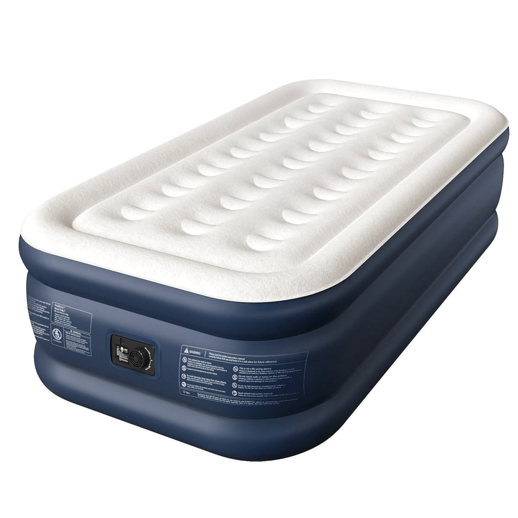 CHERIMOR 18" Twin XL Air Mattress, Built-In Electric Pump Included, Carrying Case Included, Single Chamber, Indoor/ Outdoor Use, 500 lb Capacity, Blue
