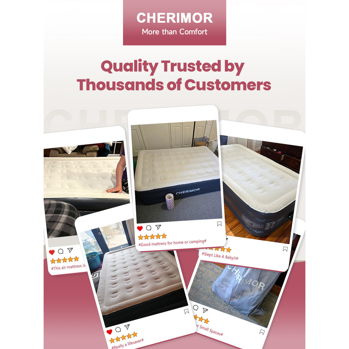 CHERIMOR 18" Twin XL Air Mattress, Built-In Electric Pump Included, Carrying Case Included, Single Chamber, Indoor/ Outdoor Use, 500 lb Capacity, Blue